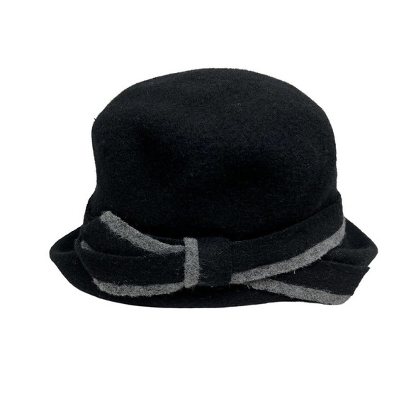 Cloche Bucket Bowler Wool Hat Hatters Hub Comhats Black Gray Women Size‎ M - Picture 1 of 7